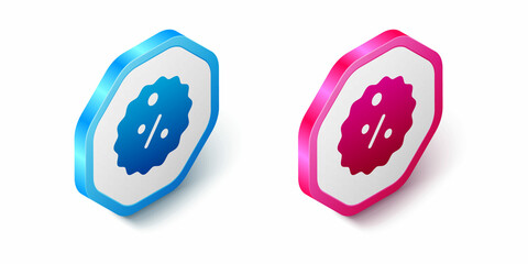 Isometric Discount percent tag icon isolated on white background. Shopping tag sign. Special offer sign. Discount coupons symbol. Hexagon button. Vector