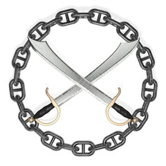 Crossed cutlasses with anchor chain frame 3d rendering