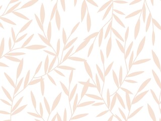 Vector plant pattern. Nude and pink leafs stylish floral pattern. Pink leafs on white background pattern. 