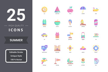 Summer icon pack for your website design, logo, app, UI. Summer icon flat design. Vector graphics illustration and editable stroke.