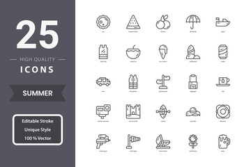Summer icon pack for your website design, logo, app, UI. Summer icon outline design. Vector graphics illustration and editable stroke.