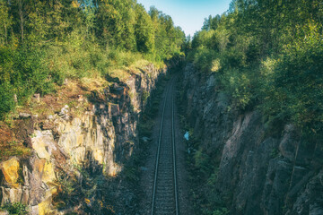 Granite canyon, excavation Impilahti for the railway near the village of Impilahti in Karelia Russia.