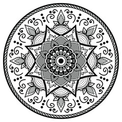 Vector Mandala for coloring book, Indian motifs
