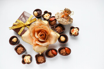 set of chocolates isolated on white background 