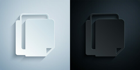 Paper cut File document icon isolated on grey and black background. Checklist icon. Business concept. Paper art style. Vector