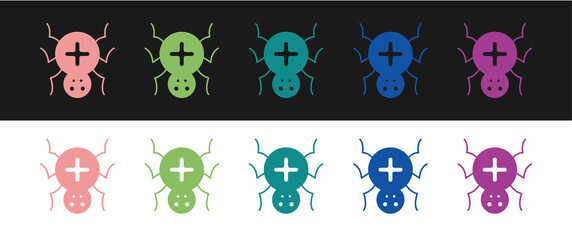Set Spider icon isolated on black and white background. Happy Halloween party. Vector