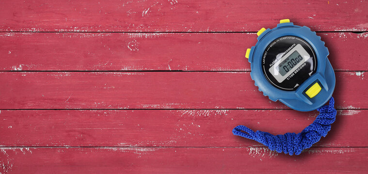 Sports equipment - Blue Stopwatch red background