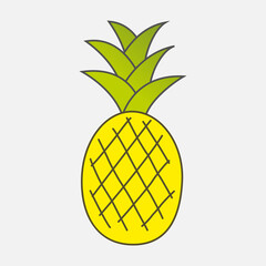 Obraz premium colorful drawn ripe yellow pineapple with green leaves