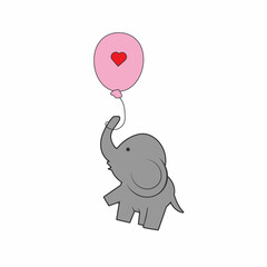 Elephant holding on to a balloon, Love Wu, vector illustration 