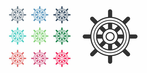 Black Ship steering wheel icon isolated on white background. Set icons colorful. Vector