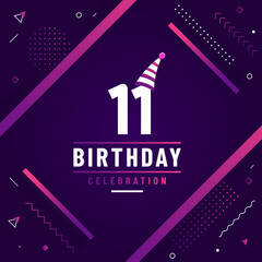 11 years birthday greetings card, 11th birthday celebration background free vector.