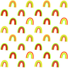 vector rainbows  seamless pattern. colorful yellow, green, orange, red and white background