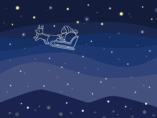 雪の降る夜空に浮かぶサンタクロース