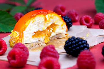 one orange cake with creamy white filling