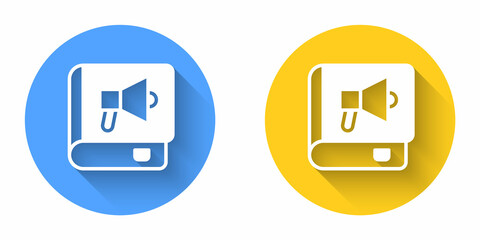 White Book icon isolated with long shadow background. Circle button. Vector