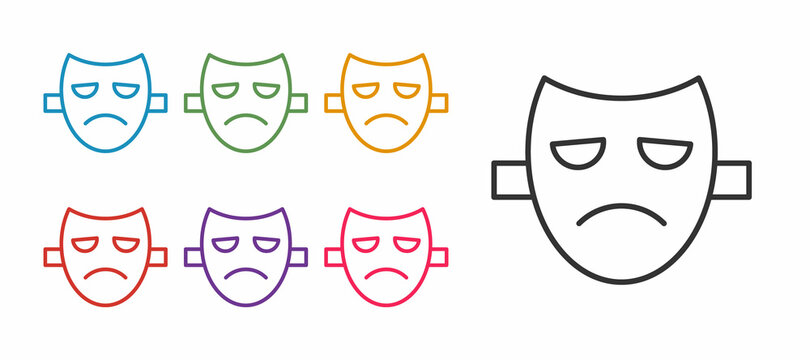Set line Drama theatrical mask icon isolated on white background. Set icons colorful. Vector