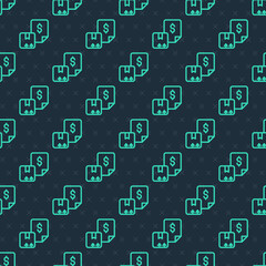 Green line Waybill icon isolated seamless pattern on blue background. Vector