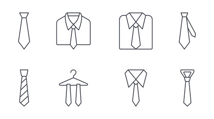 Vector tie icons set. Editable stroke. Business style, dress code thin line icon. Elegant suit for work party mens accessory. Sewing and repair of clothes