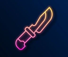 Glowing neon line Knife icon isolated on black background. Cutlery symbol. Vector