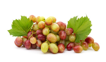 Green grapes with leaves.