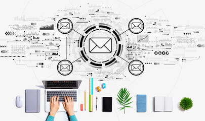 Email concept with person using a laptop computer