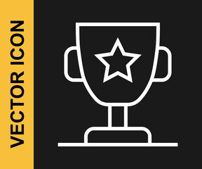 White line Award cup icon isolated on black background. Winner trophy symbol. Championship or competition trophy. Sports achievement sign. Vector