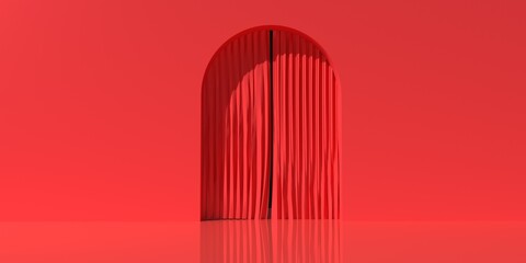 Red curtain - Monochrome minimal theme - 3D render illustration