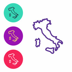 Set line Map of Italy icon isolated on white background. Set icons colorful. Vector