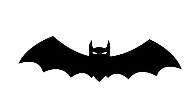 Animated black bat flies. Looped video. Concept og Halloween, Black friday. Vector illustration isolated on a white background.