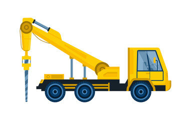 Drilling mechanism concept. Modern equipment for construction and repair. Colorful design element for website, application and sticker. Cartoon flat vector illustration isolated on white background