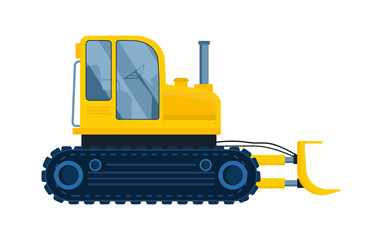 Realistic construction equipment concept. Mechanism with bucket for loading or digging. Design element for posters, covers and icons. Cartoon flat vector illustration isolated on white background