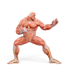 bodybuilder muscle maps is doing a mma fighter in white background