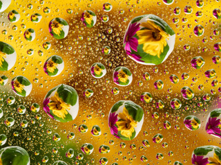 glass with water drops and flower behind it - art macro photography