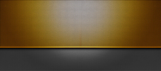 Spot lit perforated gplden metal plate