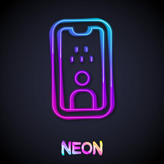 Glowing neon line Taxi driver license icon isolated on black background. Vector