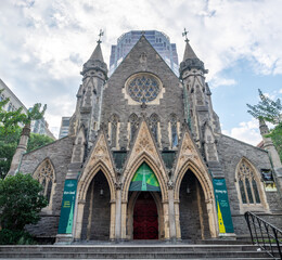 Fototapeta na wymiar Facade of Christ Church Cathedral in Montreal, Canada
