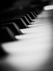 piano keys close up in black and white