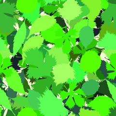 seamless abstract pattern in the form of an ornament of lush foliage for printing on fabrics, packaging, banners, postcards and for interior decoration in an ecological natural style