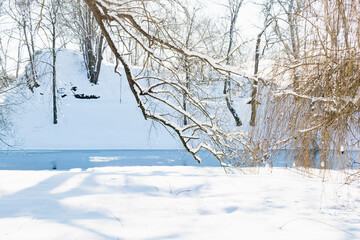 Fototapeta premium A river covered with ice on a sunny day