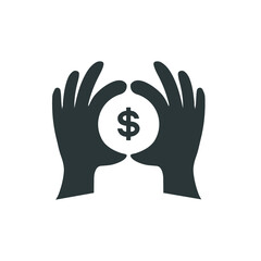 Hand with dollar coin vector  sign.