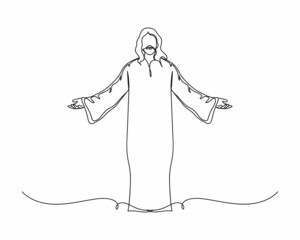 Continuous one line drawing of Jesus Christ Christmas concept icon in silhouette on a white background. Linear stylized.