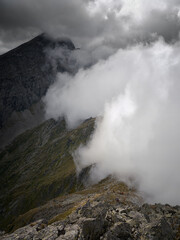 Fototapeta na wymiar Stormy alpine landscape in the Fagaras Mountains, Romania, Europe
