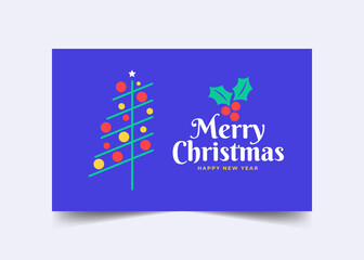 Creative Christmas Trees. Cute Merry Christmas greeting card. Blue Holiday Greeting with colorful Illustration. Happy new year, banner, cover, invitation, card, ad.