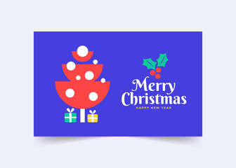 Creative Christmas Trees. Cute Merry Christmas greeting card. Blue Holiday Greeting with colorful Illustration. Happy new year, banner, cover, invitation, card, ad.