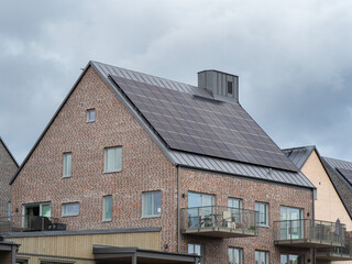 Modern house with solar panels on the gable roof