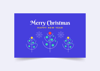 Fototapeta na wymiar Creative Christmas Trees. Cute Merry Christmas greeting card. Blue Holiday Greeting with colorful Illustration. Happy new year, banner, cover, invitation, card, ad.