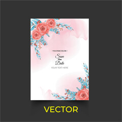 Watercolor creamy wedding invitation card template set with golden floral decoration. White peony, pink ranunculus, dusty rose, eucalyptus, greenery. Floral vector design frame.