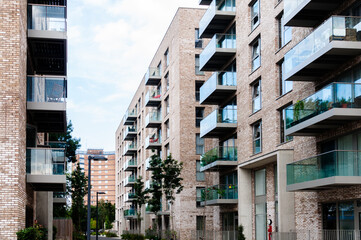 London, United Kingdom, 18, September, 2021: New modern apartment block of flats in Upton Park in...