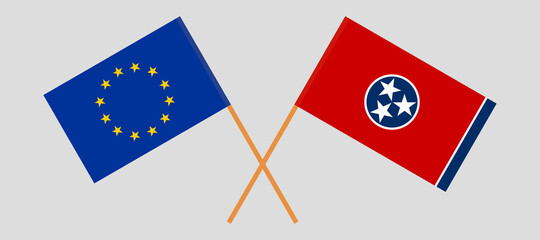 Crossed flags of the EU and the State of Tennessee. Official colors. Correct proportion