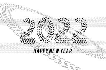 Figures 2022 drawn tire marks. New year banner.